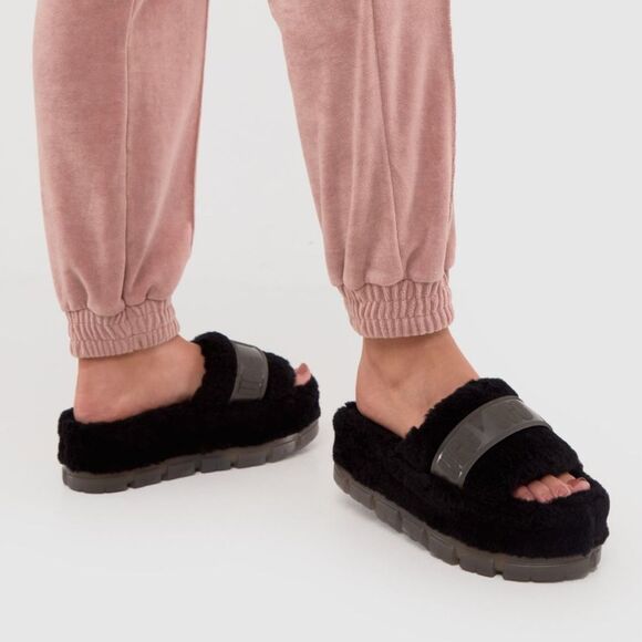 UGG FLUFFITA CLEAR FLUFF SLIDE PLATFORM SANDALS -BLACK -WOMEN’S US 10 -NEW - Picture 6 of 16